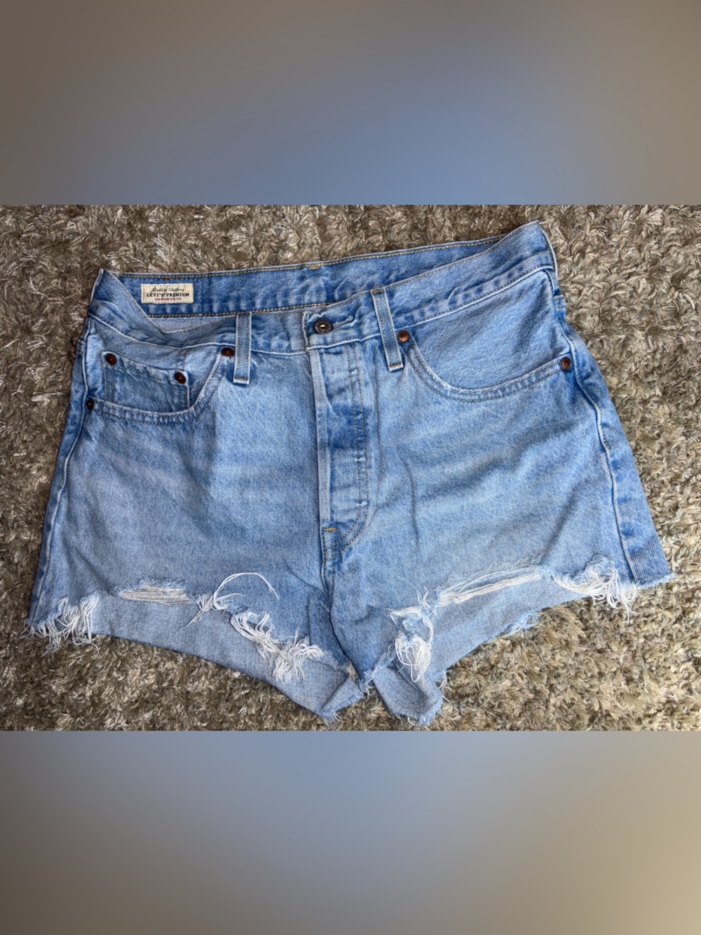 Levi's 501 Light Blue Distressed Denim Cutoff Shorts